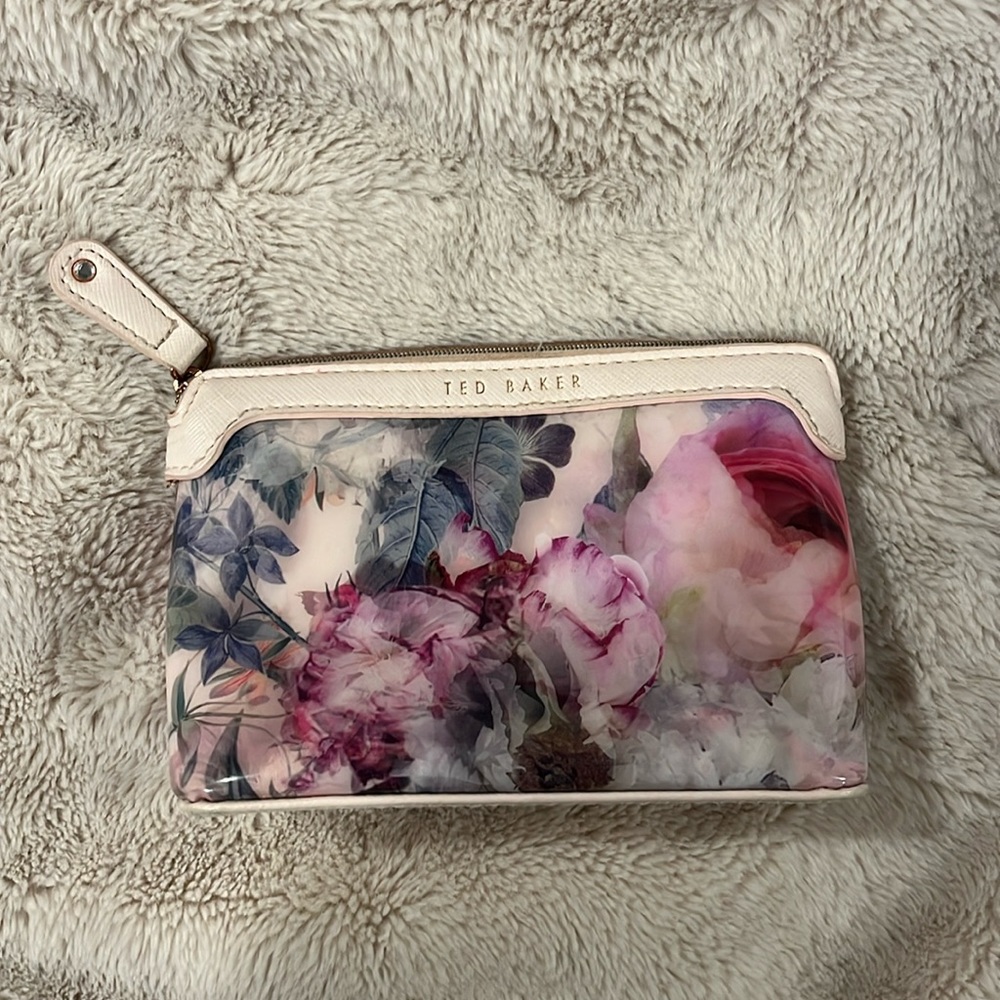 Ted Baker baby pink zip pouch with floral pattern